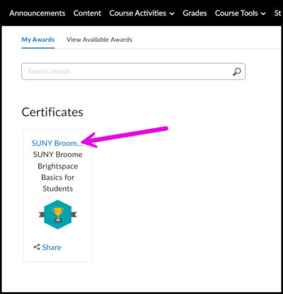 Arrow pointing to the link in the award.