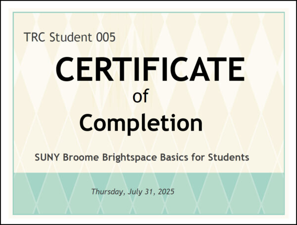 Example of what the certificate will look like.