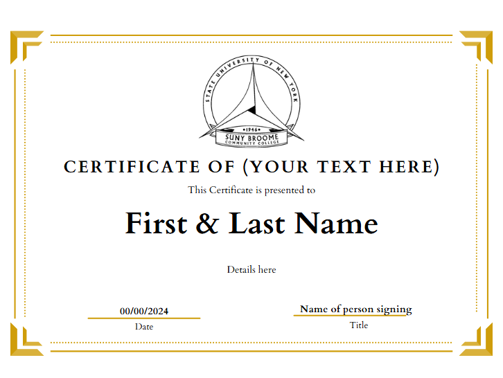 SUNY Broome certificate template