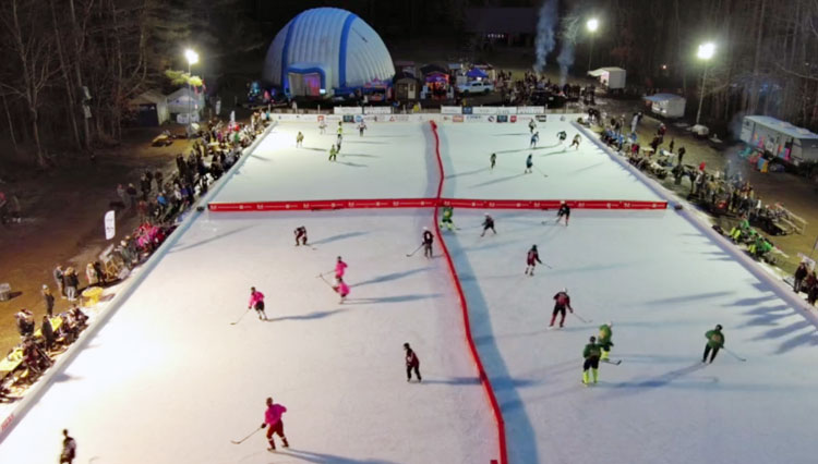 Hockey players at Binghamton Pond Festival.