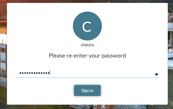 Screen image of password verification. Field to Re-enter your password and button to Sign In