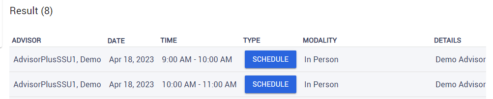 schedule advising appointments
