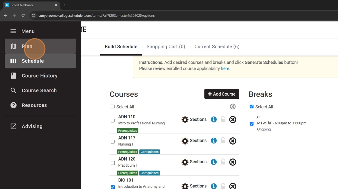 Plan In Side Menu academic planning