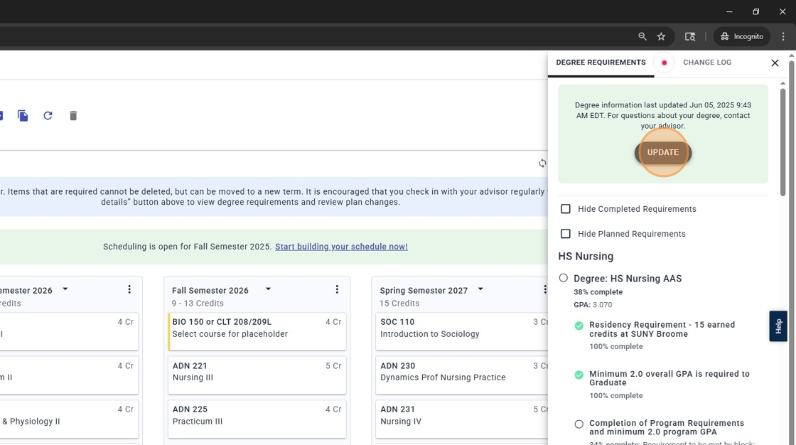 Change Log Button (2) update change log button academic planning