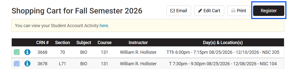 register button screen shot